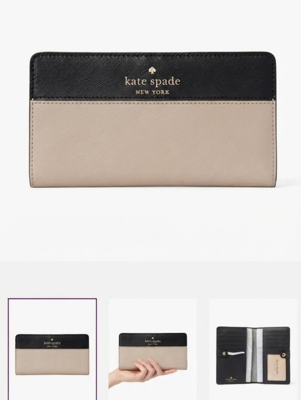NWT Kate Spade Black and Cream Women's Wallet